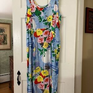 Vintage 80's Jams World Summer Midi Centerpiece Floral Tank Sun Dress Size XL